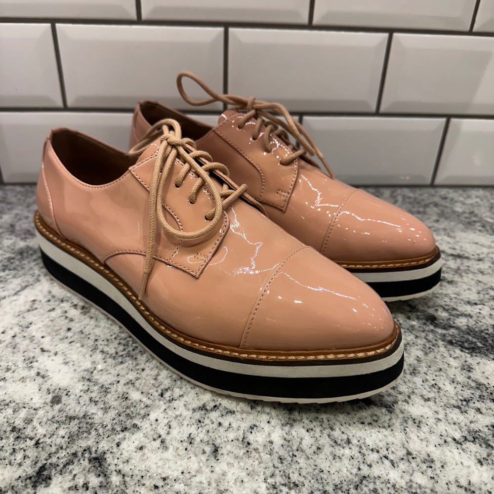 Halogen Atlantic-Pacific Women 9 Platform Oxford Pink Patent Leather Cap Toe Mod